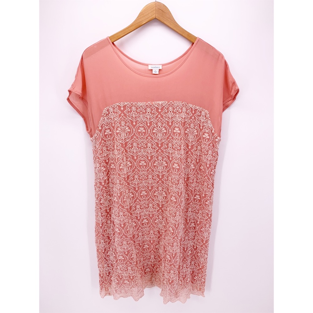 Sundance Women's Large Peach Shift Lace Embroidered Lined Dress